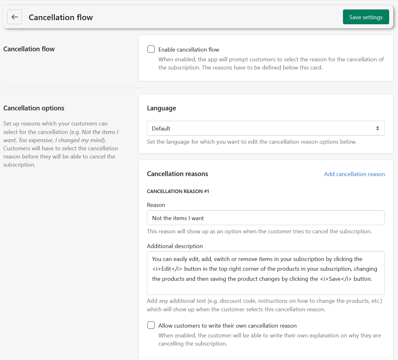 Cancellation flow management in Seal Subscriptions