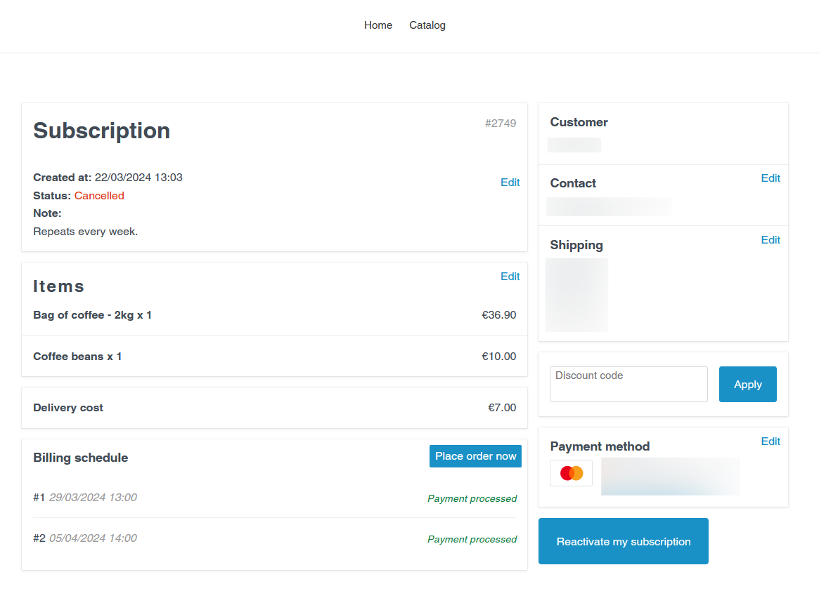 Customer portal in Seal Subscriptions