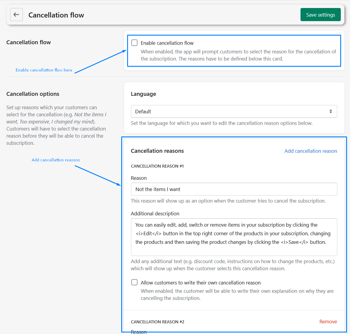 Cancellation flow options in Seal Subscriptions