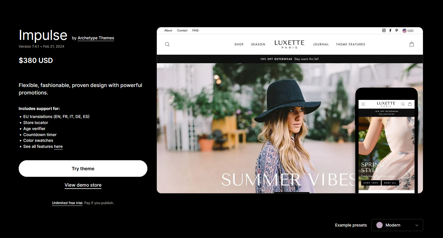 Impluse theme in Shopify