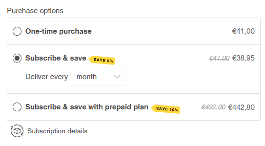 Example of a subscription widget in Seal Subscriptions