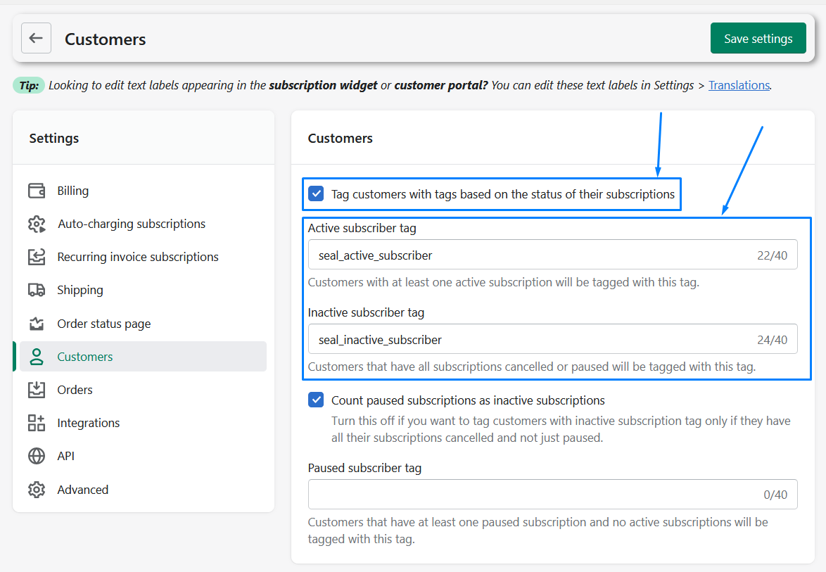 Managing customer tags in Seal Subscriptions