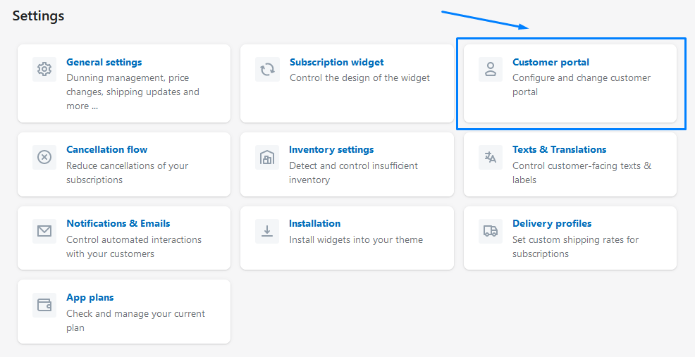 Accessing customer portal settings