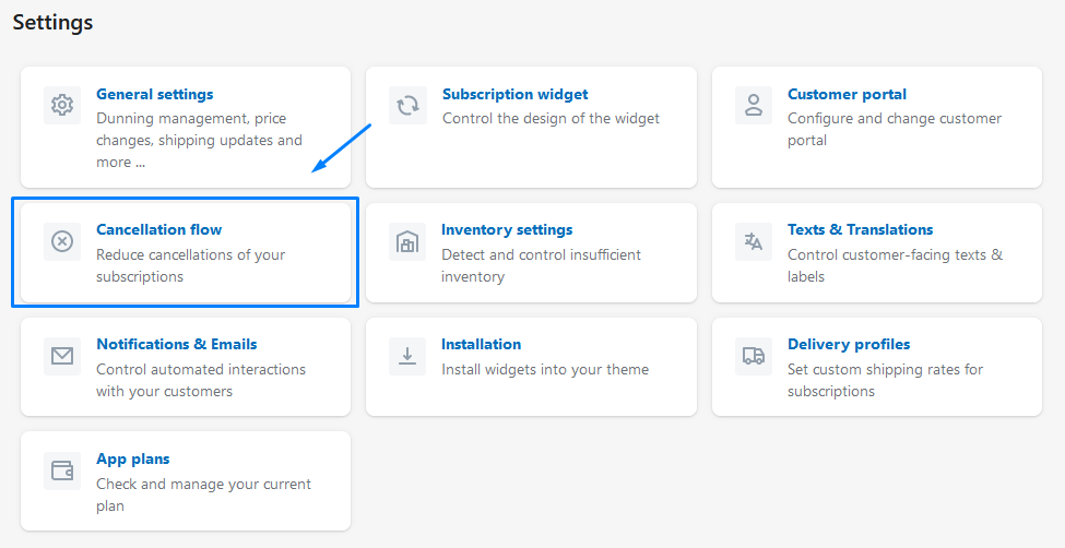 Accessing cancellation flow settings