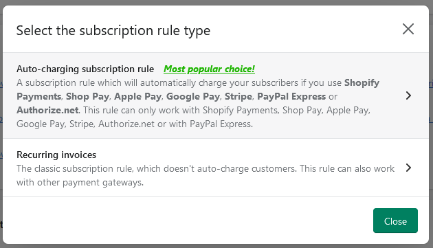 Picking subscription rule type