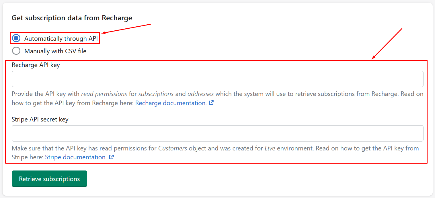 Inputting API keys