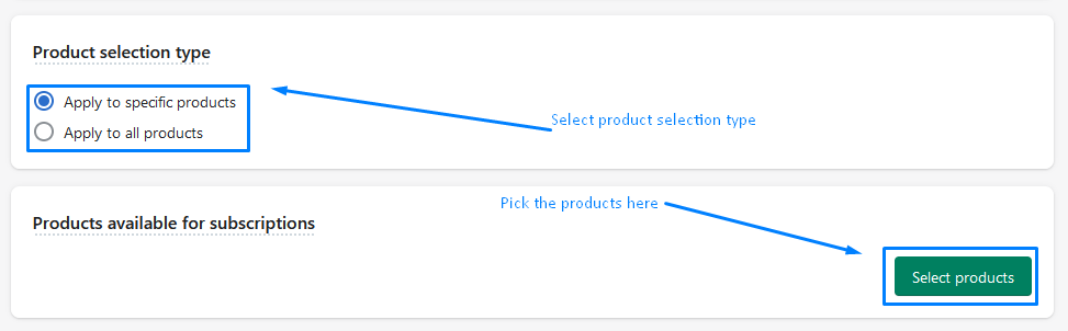 Selecting to which products should a subscription rule apply to