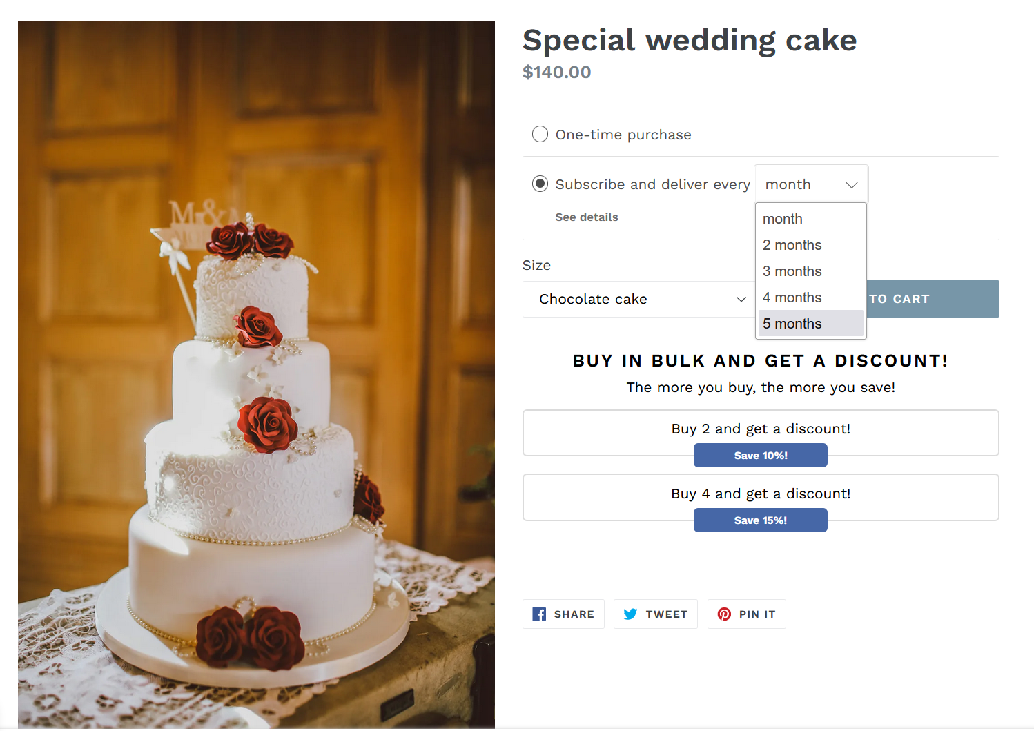 Example of using a subscription widget in a wedding cake