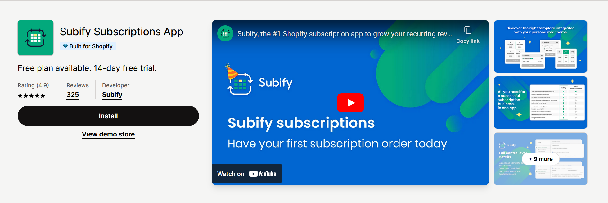 Subify Subscriptions in Shopify app store