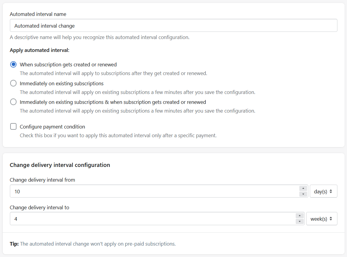 Automated interval change settings in Seal Subscriptions