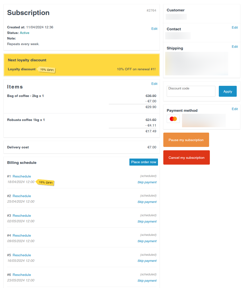 Customer portal in Seal Subscriptions