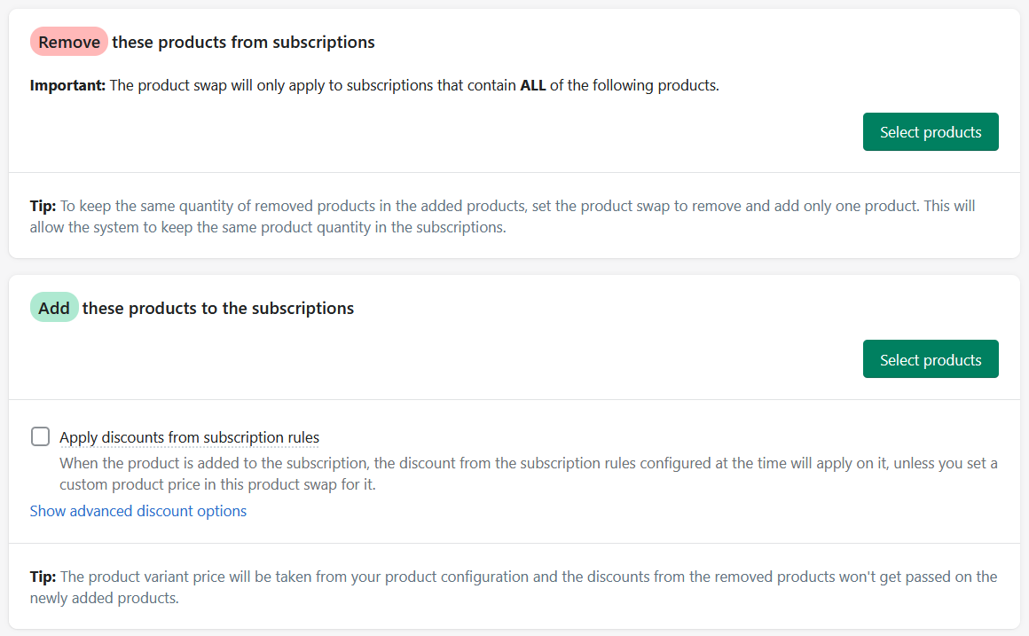 Product swap settings in Seal Subscriptions