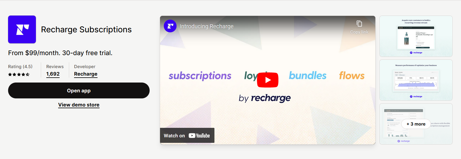 Recharge subscriptions in Shopify app store