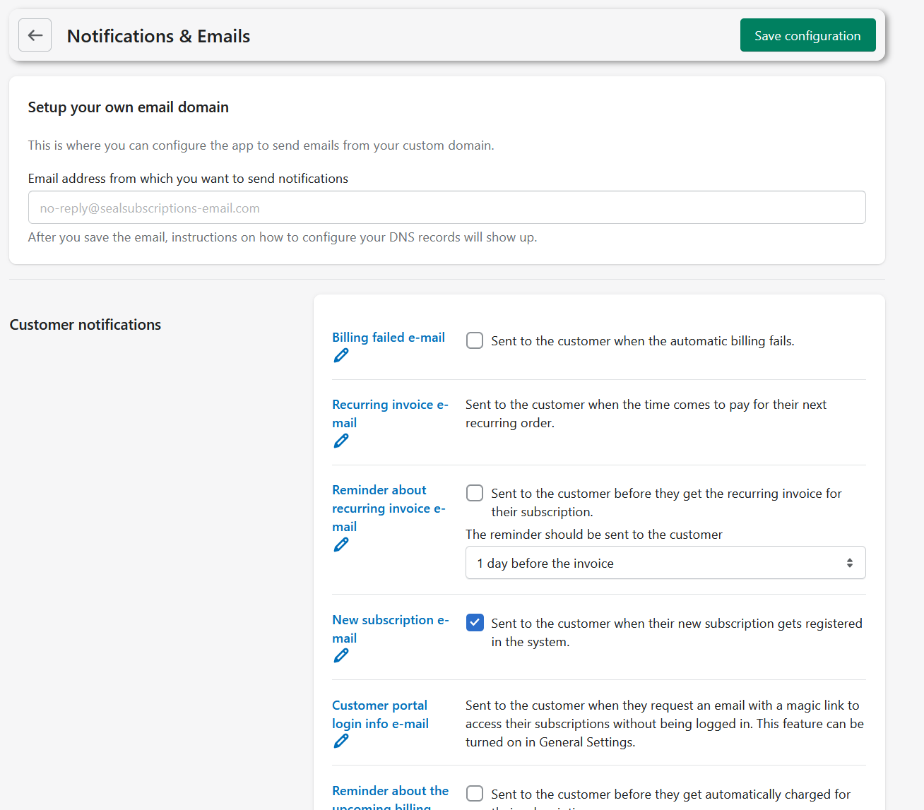 Setting up notifications and emails in Seal Subscriptions