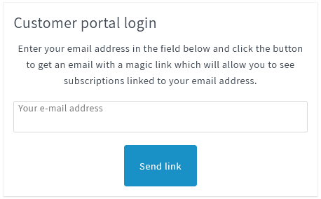 Customer portal login form where customers receive magic link
