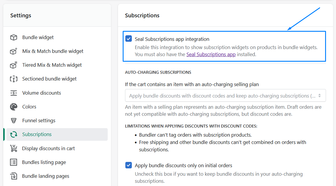 Option to enable Seal Subscription integration in Bundler