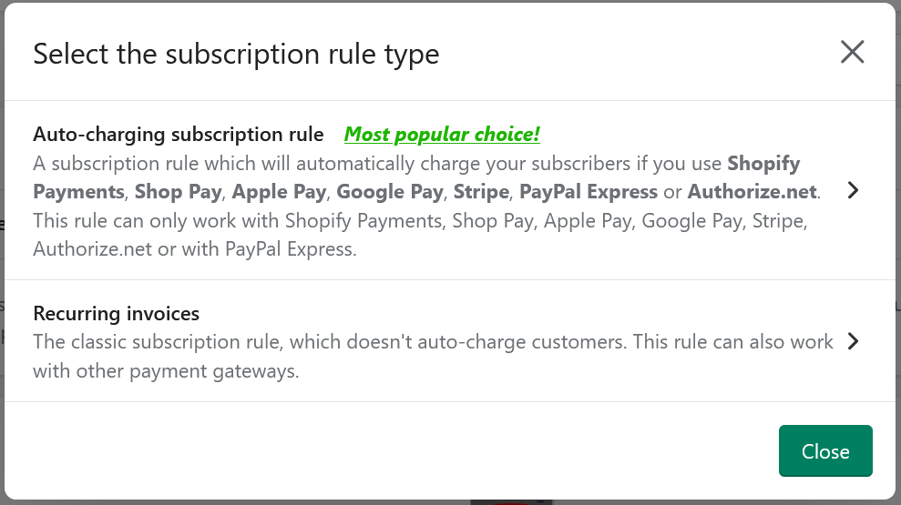 Different types of subscription rules