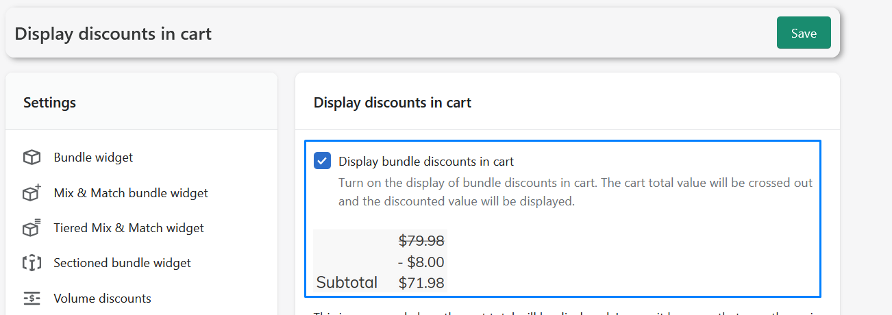 Option to enable the option to display discounts in cart