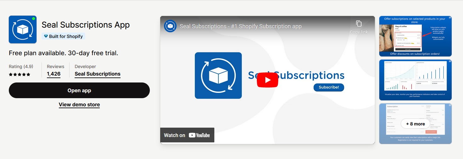 Seal Subscriptions app in the Shopify app store