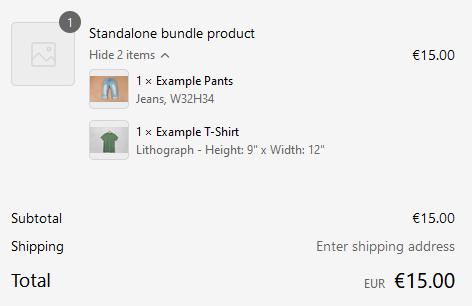 Example of how standalone bundle looks in the Shopify checkout