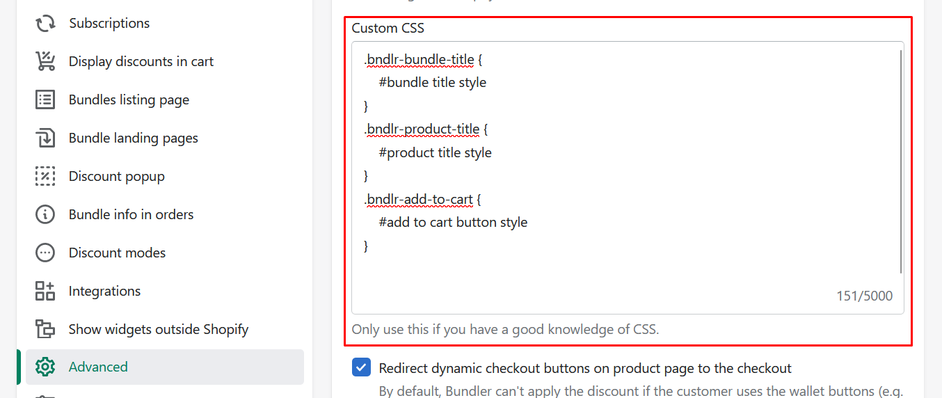 Using custom CSS to customize bundle widget